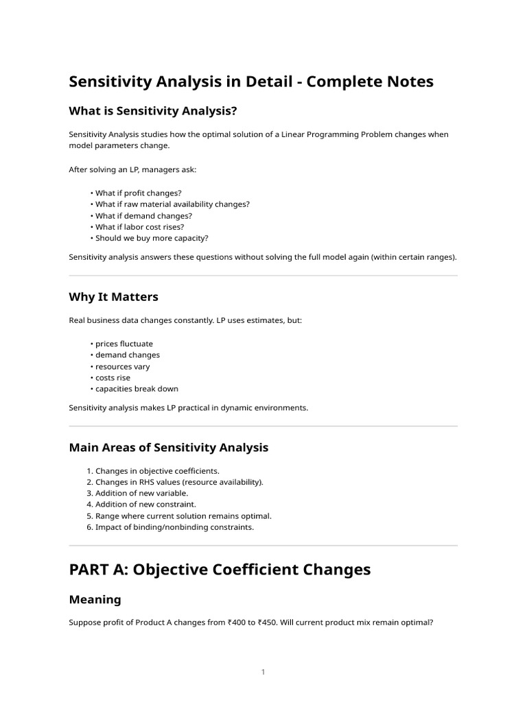 Sensitivity Analysis in Detail - Complete Notes | PDF | Sensitivity ...