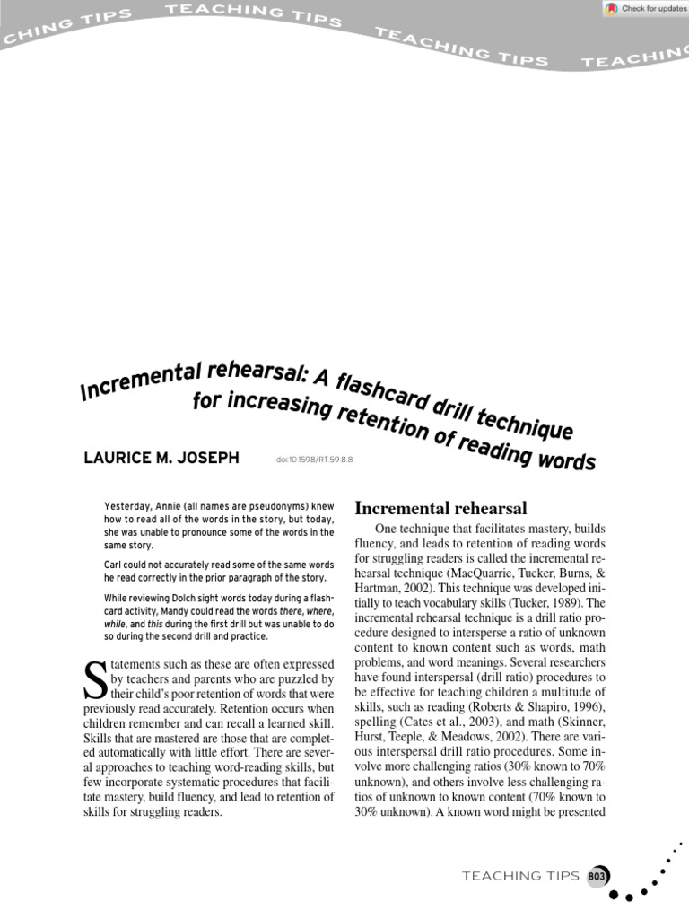 Incremental Rehearsal_ a Flashcard Drill Technique for Increasing ...