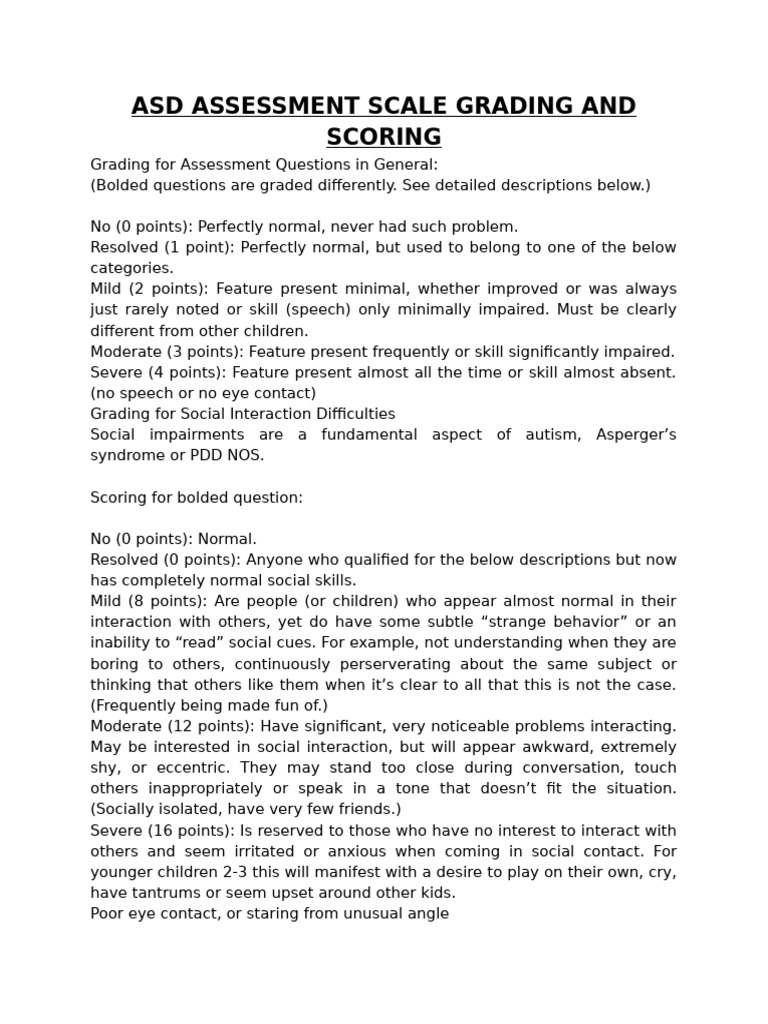 Asd Assessment Scale Grading and Scoring | PDF | Autism | Asperger Syndrome