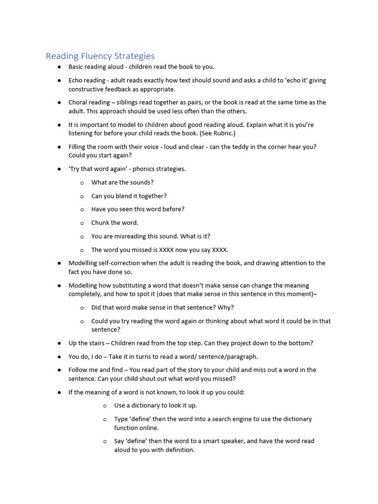 Reading Fluency Strategies | PDF