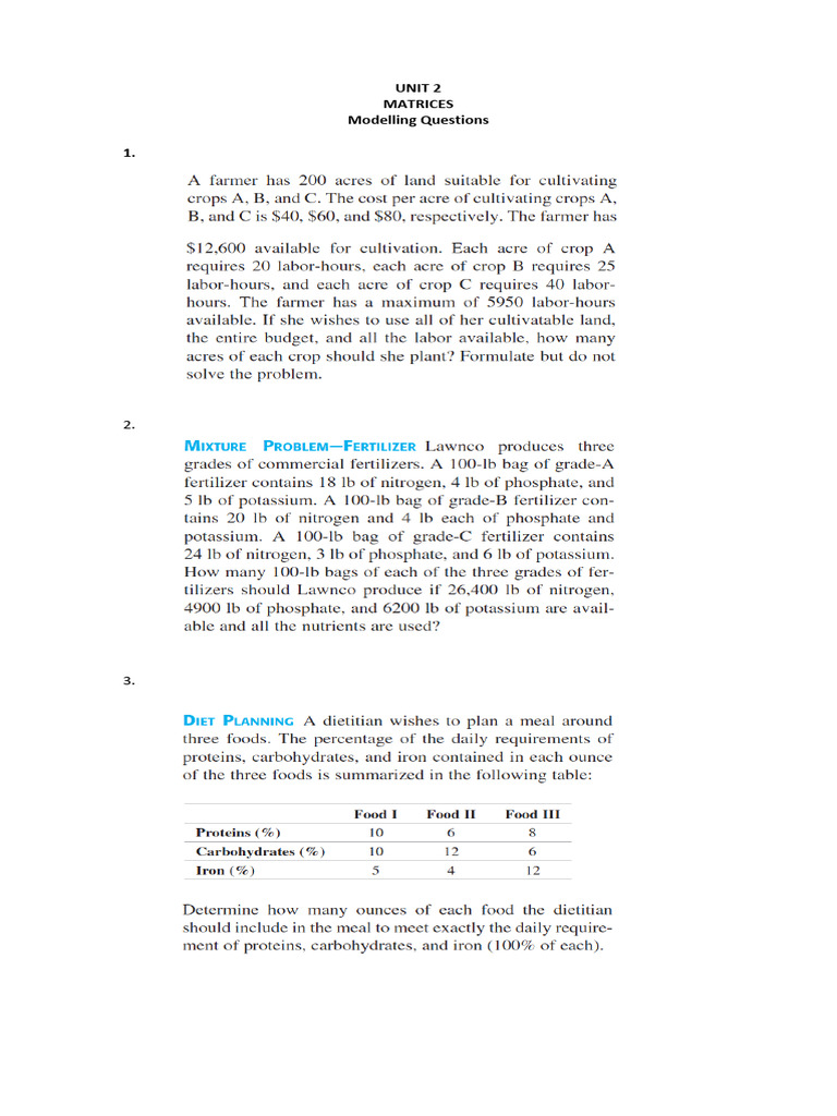 Matrices Worded Problems | PDF