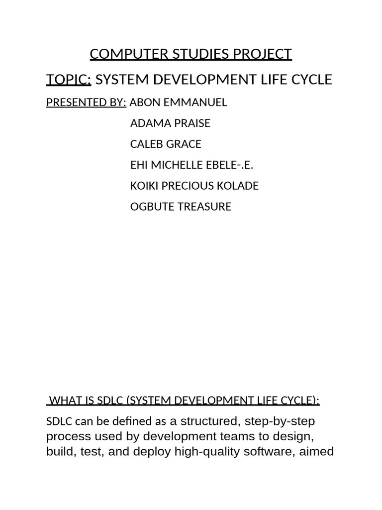 Computer Studies Project | PDF | Software Development Process | Systems ...