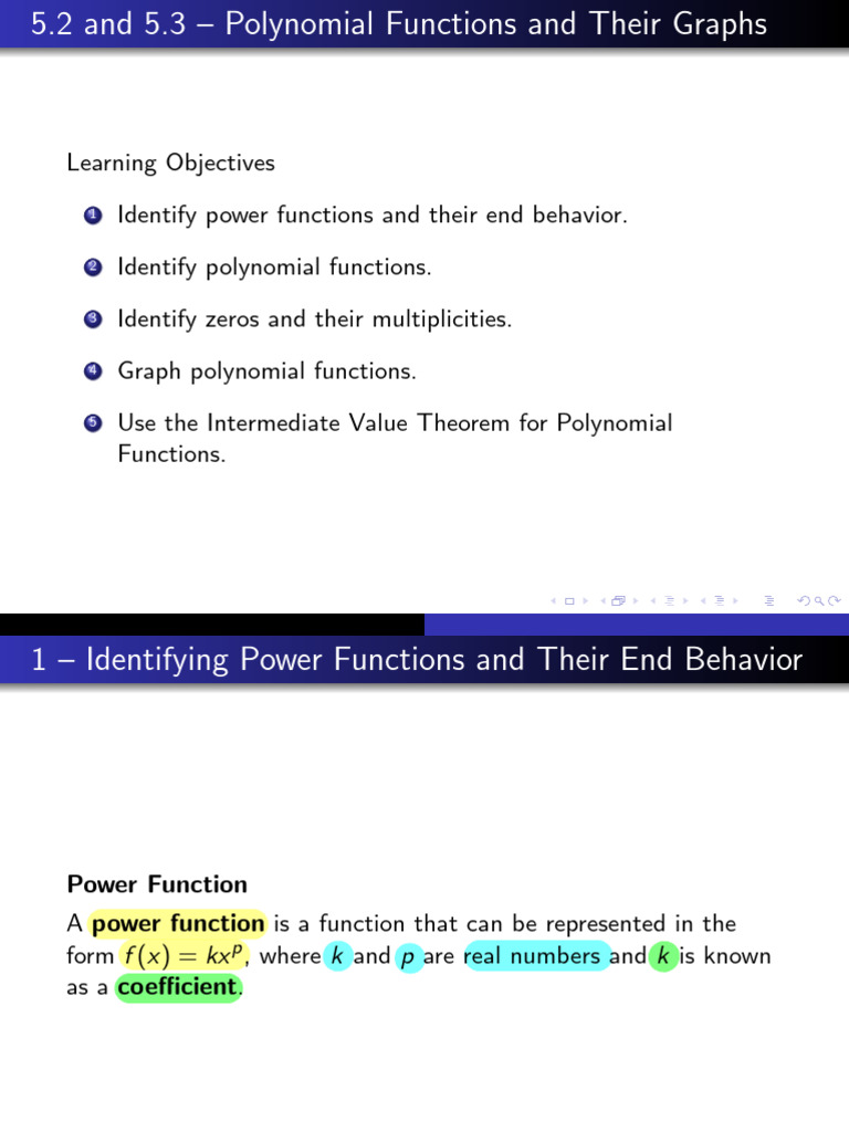 195-5.2 and 5.3 Polynomial Functions & Their Graphs_Notes | PDF