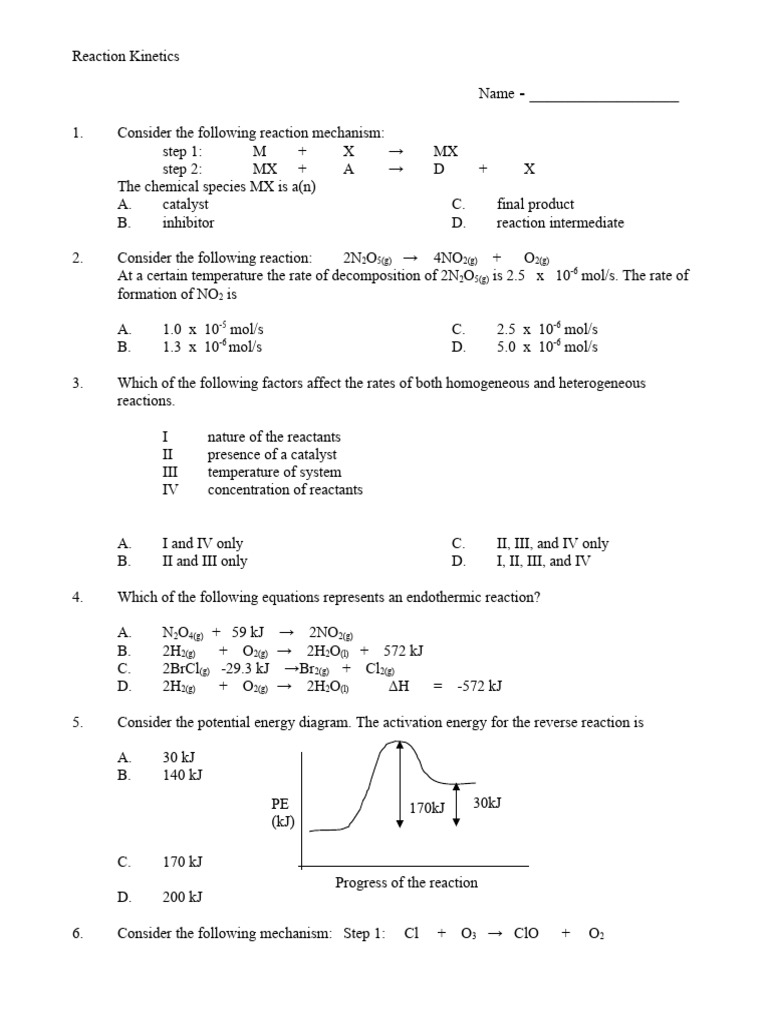 More Practice Questions & Answers | PDF | Reaction Rate | Activation Energy
