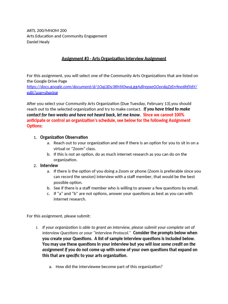 ARTL 200_Interview Assignment | PDF