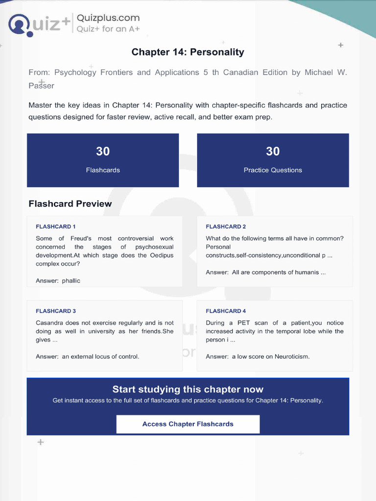 Flashcards For Chapter 14 Personality | PDF
