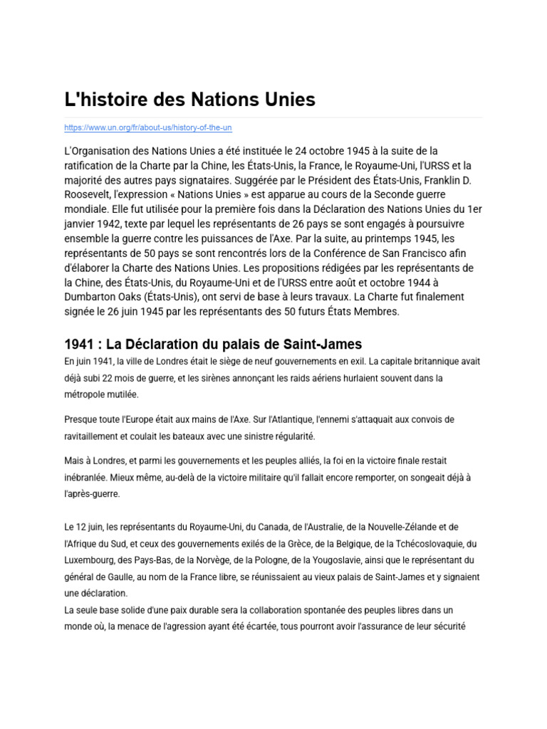 L'Histoire Des Nations Unies | PDF | Nations unies | Relations ...