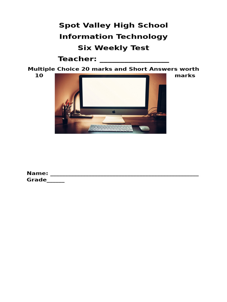 Grade 7 Quiz Six Weekly April | PDF | Computer Keyboard | Computing
