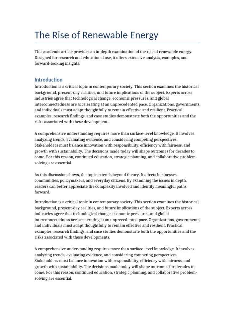 The Rise of Renewable Energy | PDF | Sustainability | Innovation