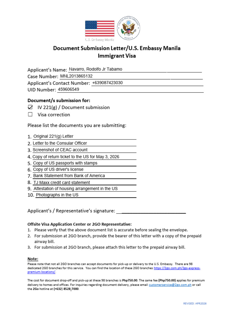 IV Document Submission Form Apr 2026 | PDF