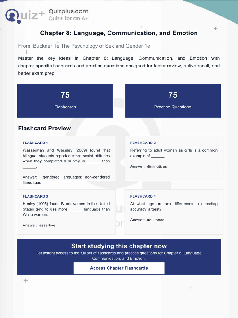 Flashcards for Chapter 8 Language Communication and Emotion | PDF