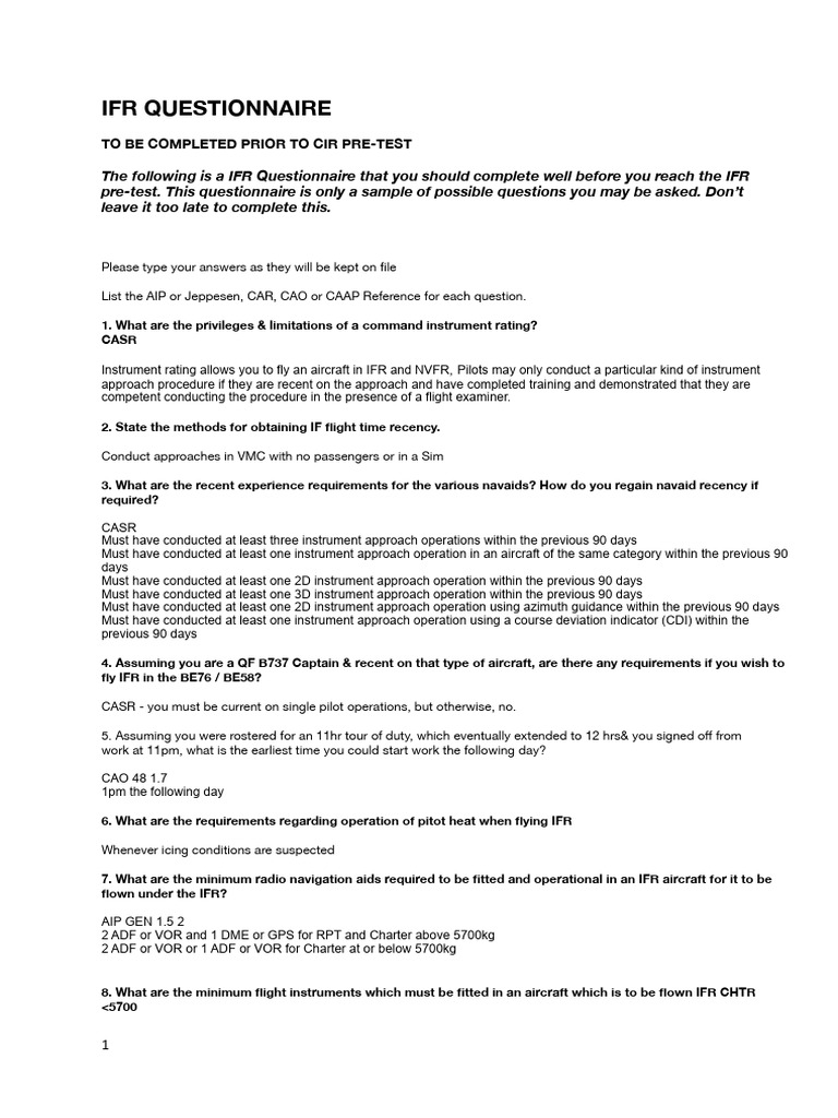 Ifr Questionnaire Complete 2 | PDF | Instrument Flight Rules | Aviation ...