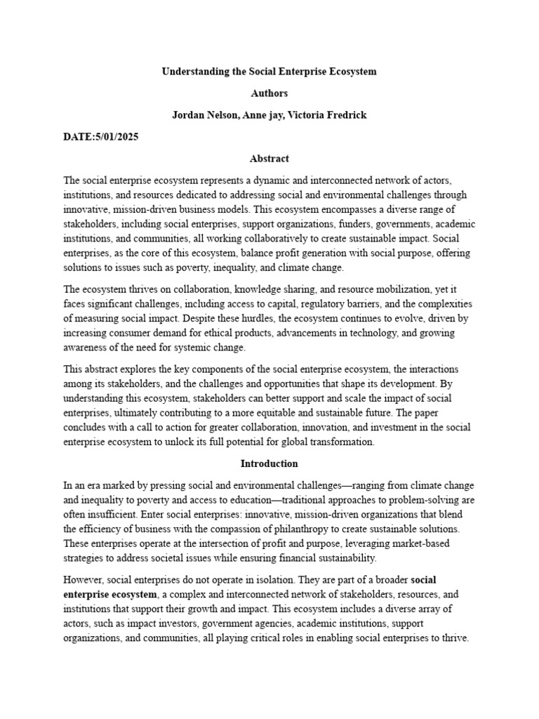 Understanding the Social Enterprise Ecosystem | PDF | Social Enterprise ...