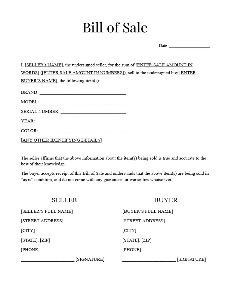 Bill of Sale Template 2 | PDF