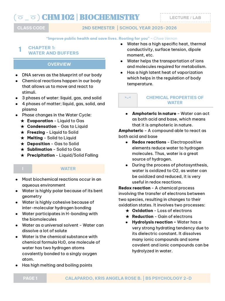 Biochemistry Notes (1) | PDF | Acid | Buffer Solution