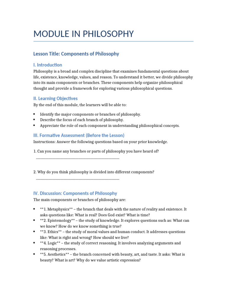 Components of Philosophy Module | PDF | Epistemology | Metaphysics