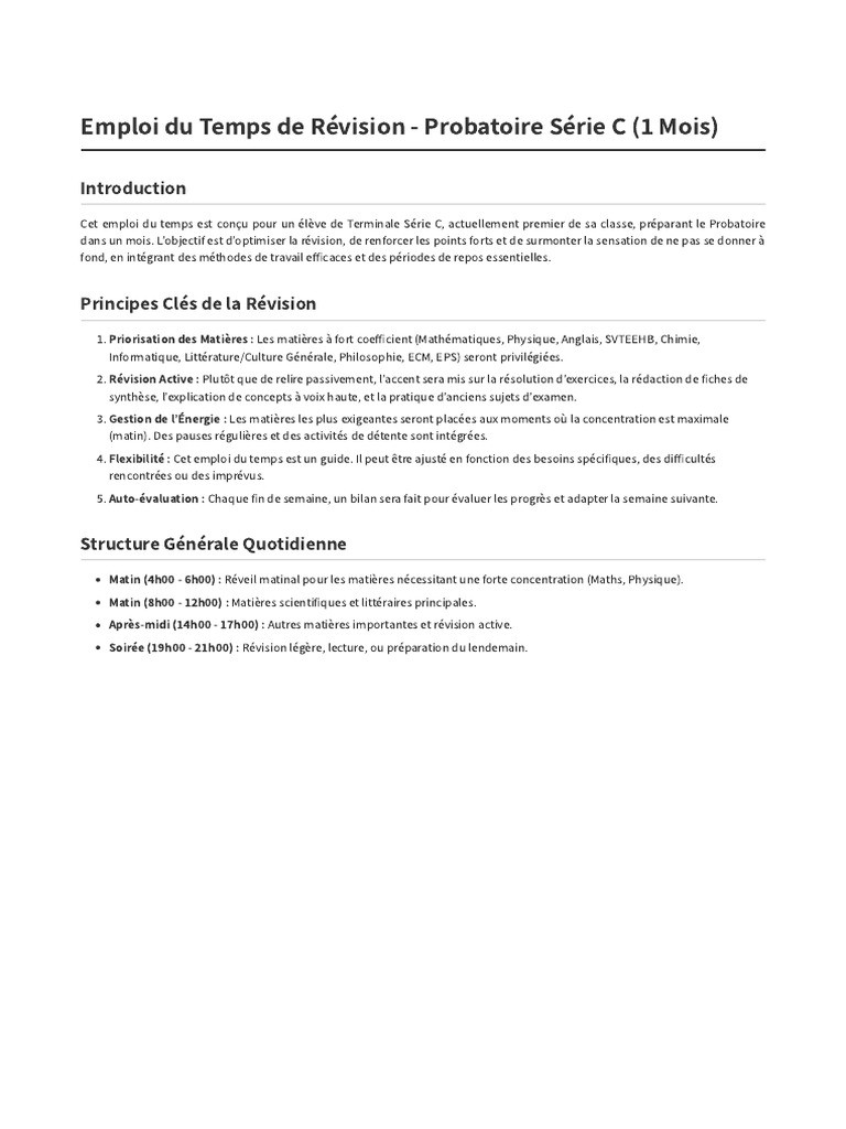 Emploi Du Temps Revision | PDF