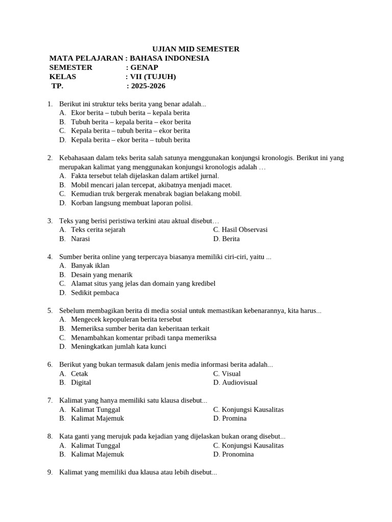 748343324-Soal-Uh-Teks-Berita-7c | PDF
