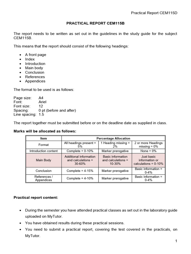 Practical Report CEM115D Guideline | PDF