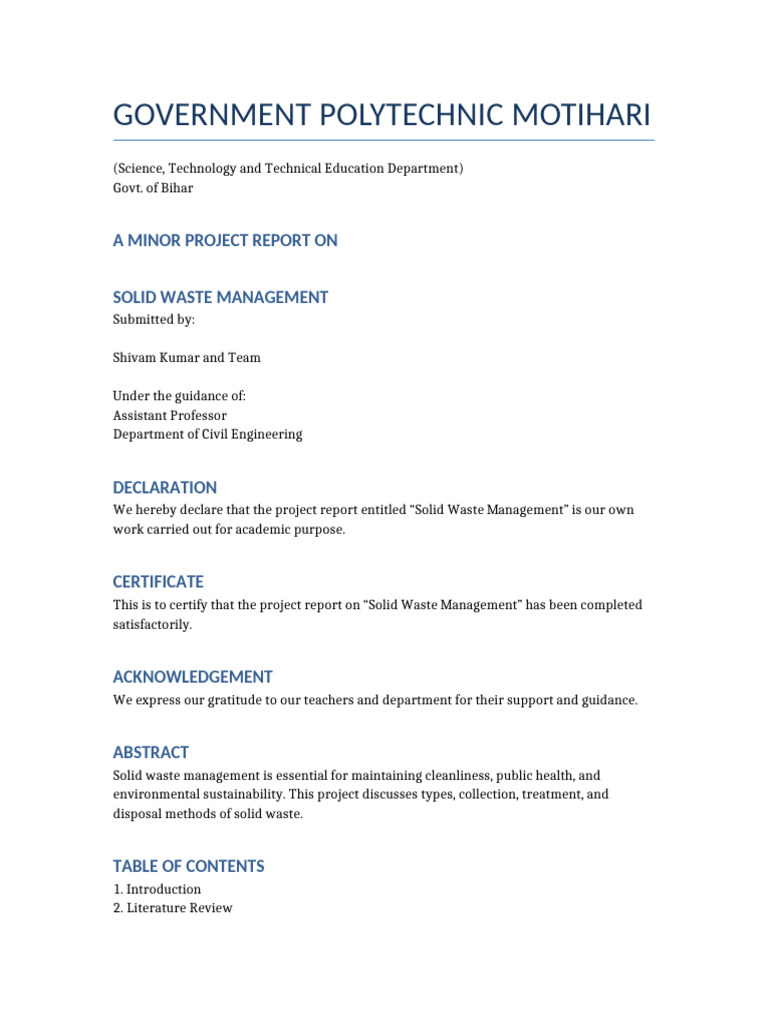 Solid Waste Management Report | PDF