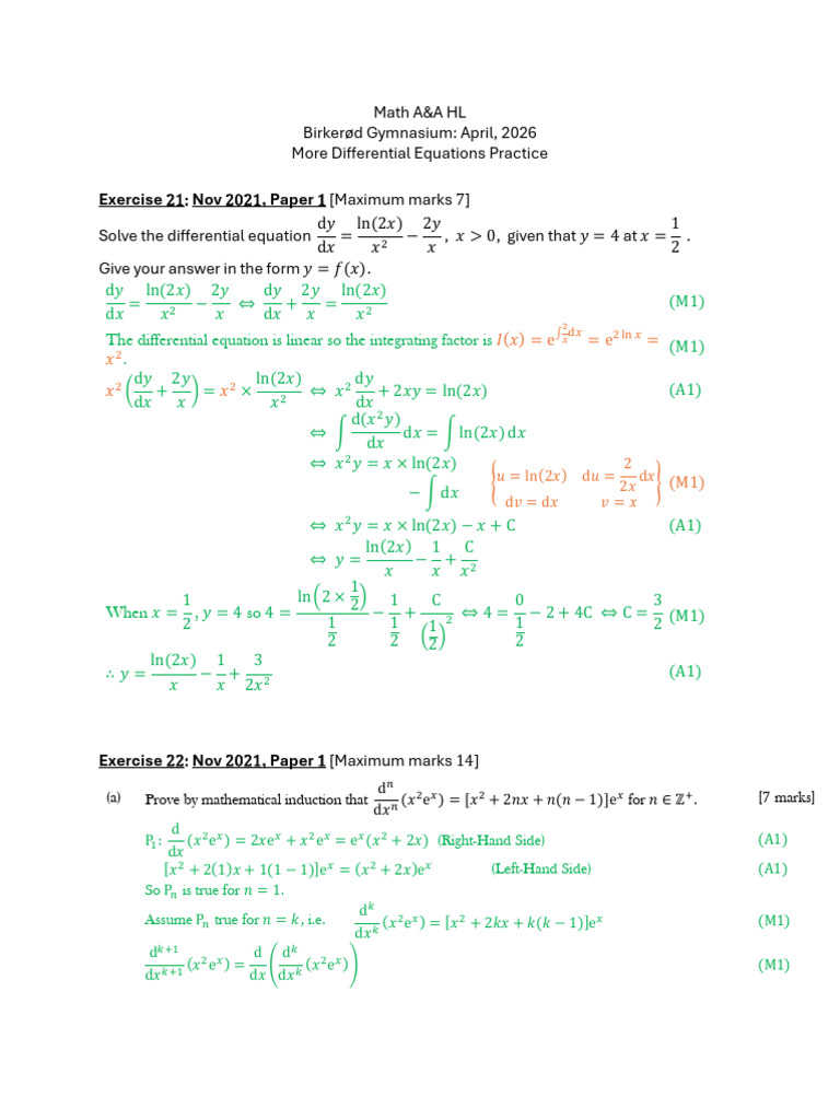 Solutions More Differential Equations Practice April 2026 (1) | PDF ...
