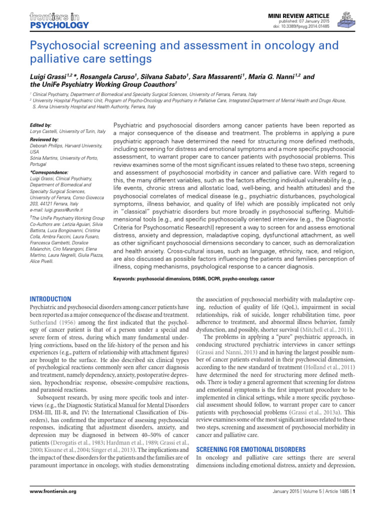 L Grassi - Psychosocial Screening and Assessment - Palliative | PDF ...