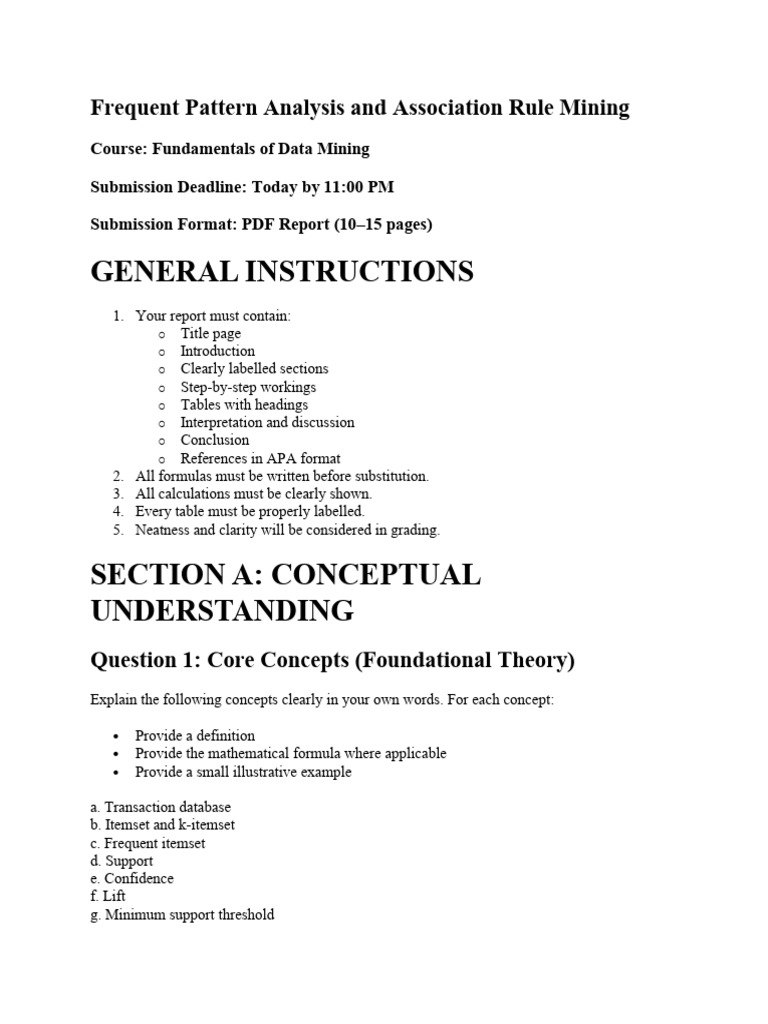 Frequent Pattern Analysis and Association Rule Mining Assignment | PDF ...