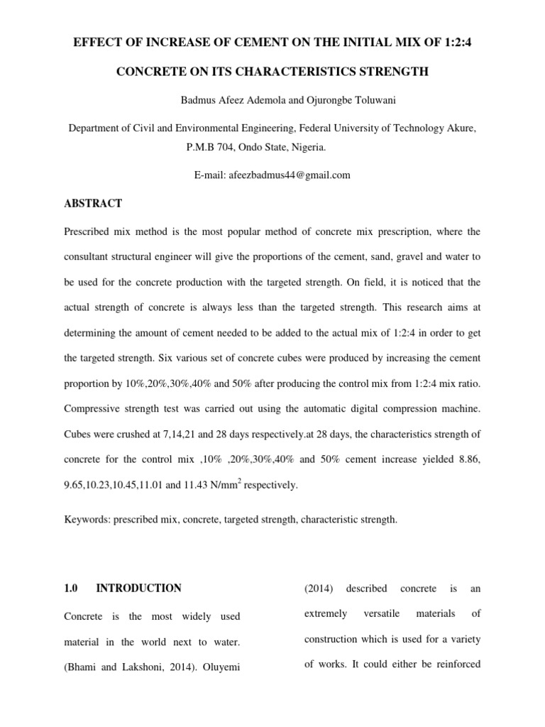 Effect of Increase of Cement on the Init | PDF | Concrete | Strength Of ...