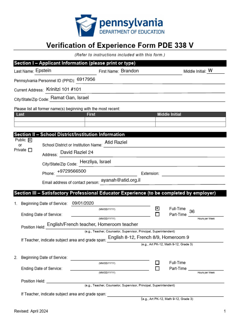 Form Pde 338 v-fillable | PDF