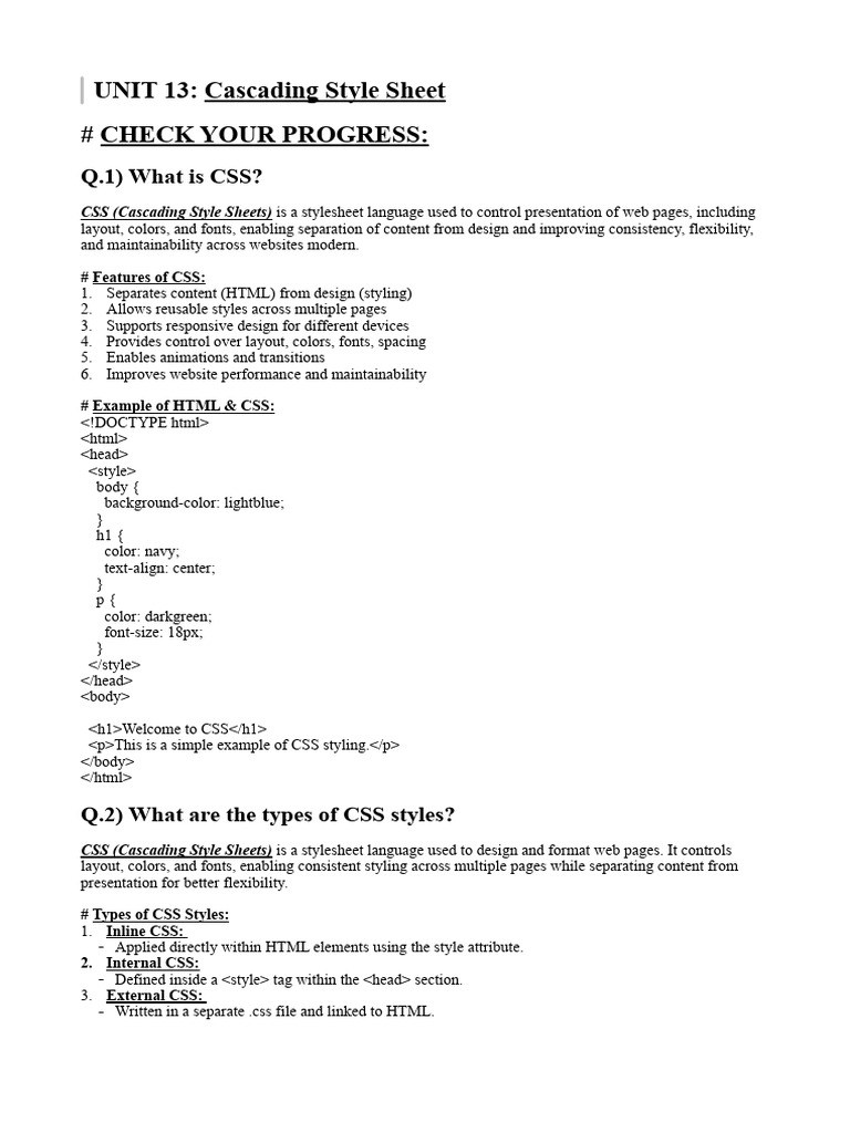 UNIT 13 Cascading Style Sheet | PDF | Hypertext | Web Standards