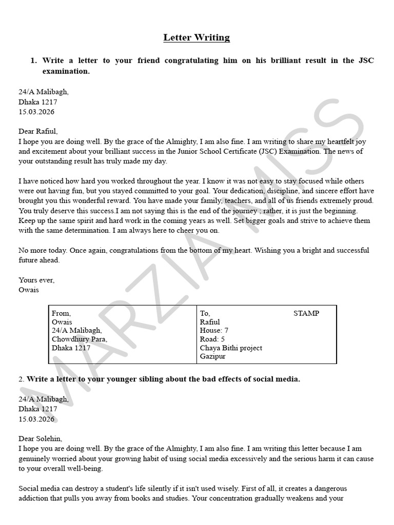 Letter Writing (Quarter) 2026 | PDF