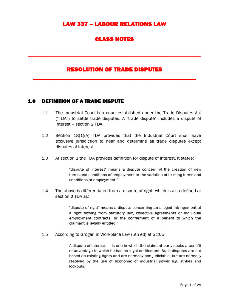 Law_337_class_notes_Resolution_of_trade_disputes_31.03.13 | PDF ...