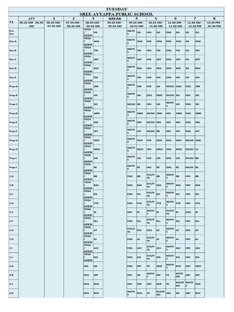 Tuesday_class Time Table | PDF