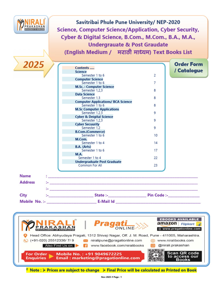 NEP SPPU Science Commerce Arts Order Form Nov 2025 | PDF | Zoology ...