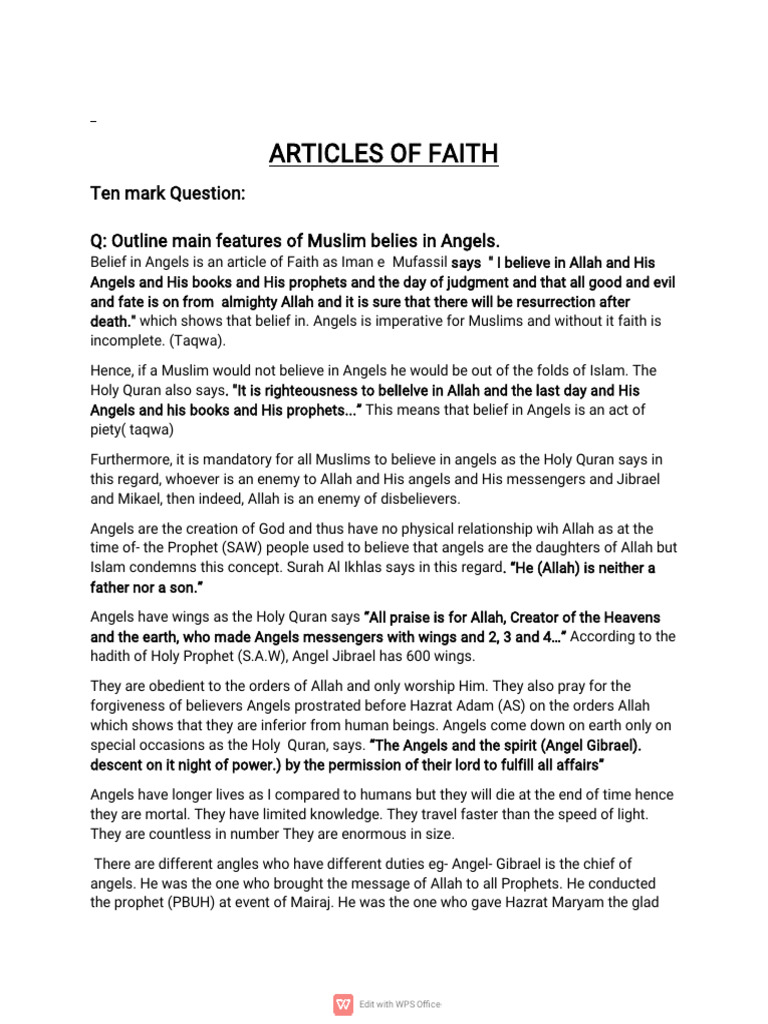 Articles of Faith | PDF | Prophets And Messengers In Islam | Tawhid