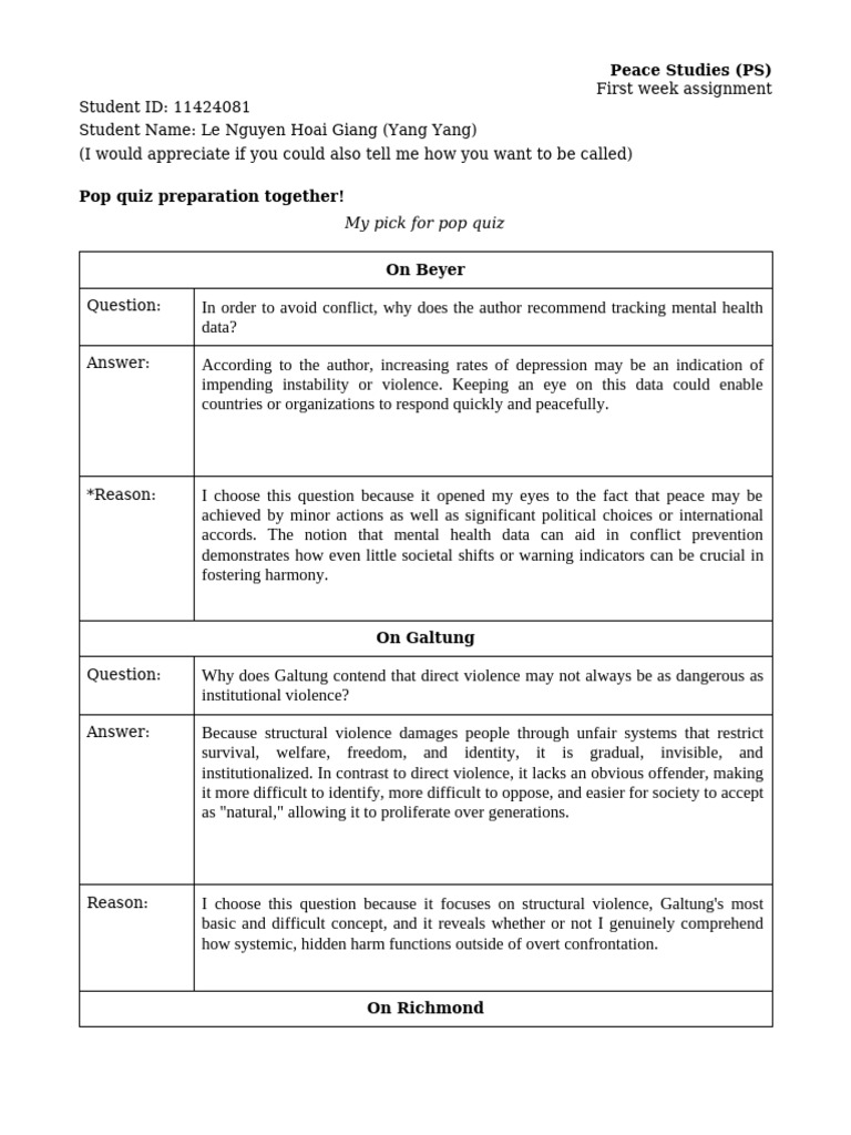 Assignment1 Template PS | PDF | Violence | Peace