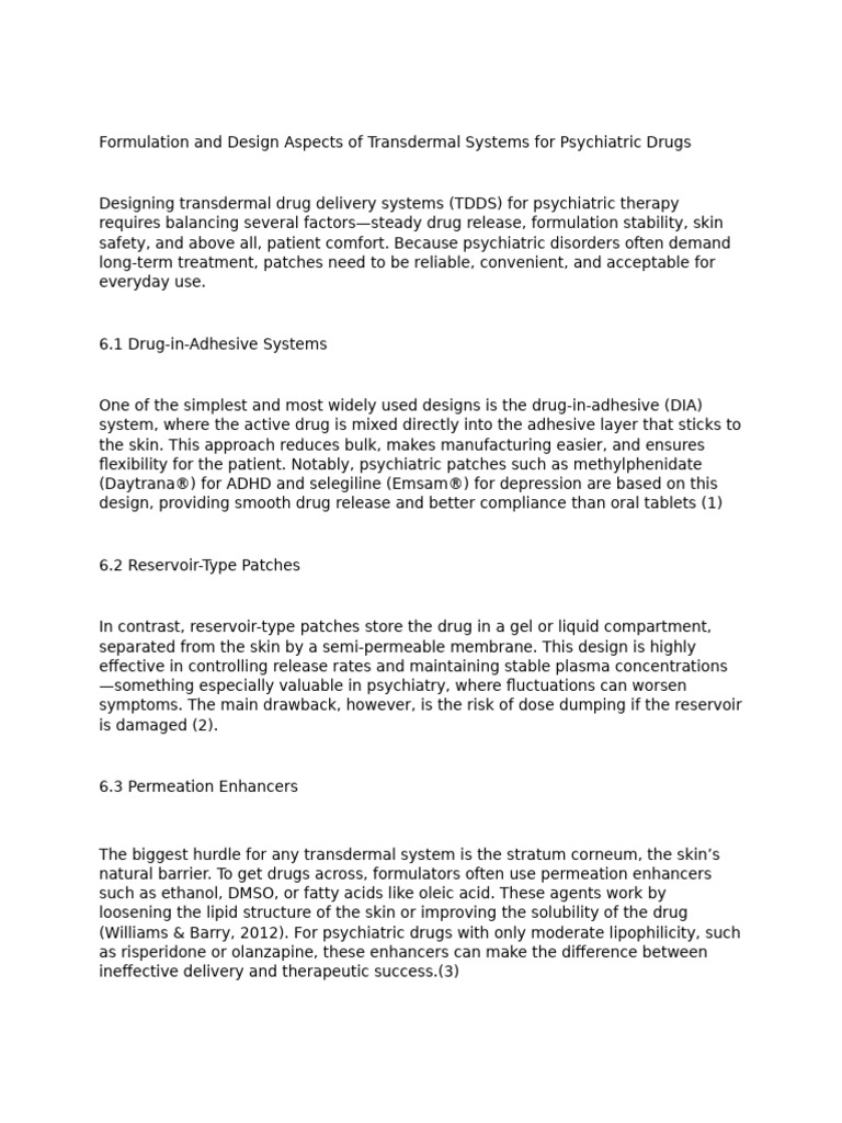Formulation and Design Aspects of Transdermal Systems For Psychiatric ...