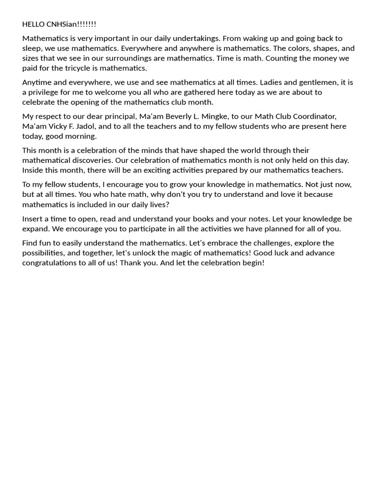 Mathematics is Very Important in Our Daily Undertakings | PDF