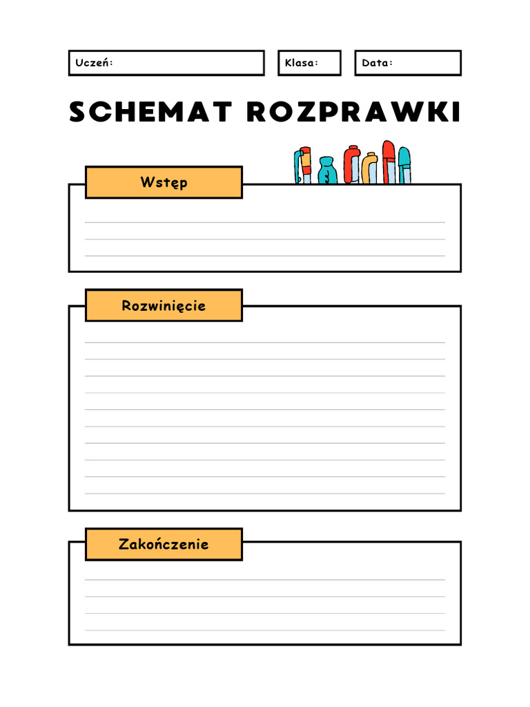Rozprawka Schemat Język Polski Karta Pracy w Kolorowy Prosty Styl | PDF