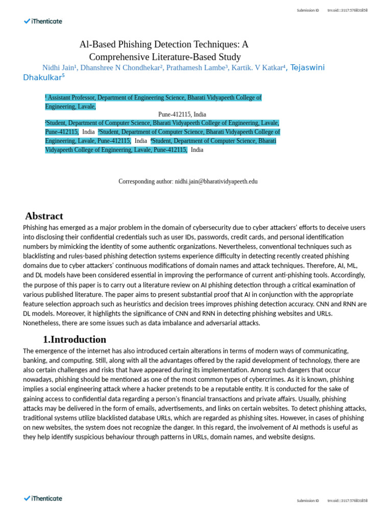 AI based phishing detection techniques Final Paper | PDF | Machine ...