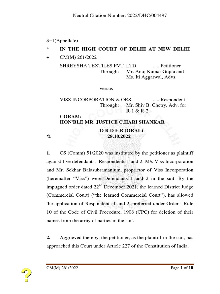 Shreysha Textiles vs Viss Incorporation | PDF | Lawsuit | Common Law