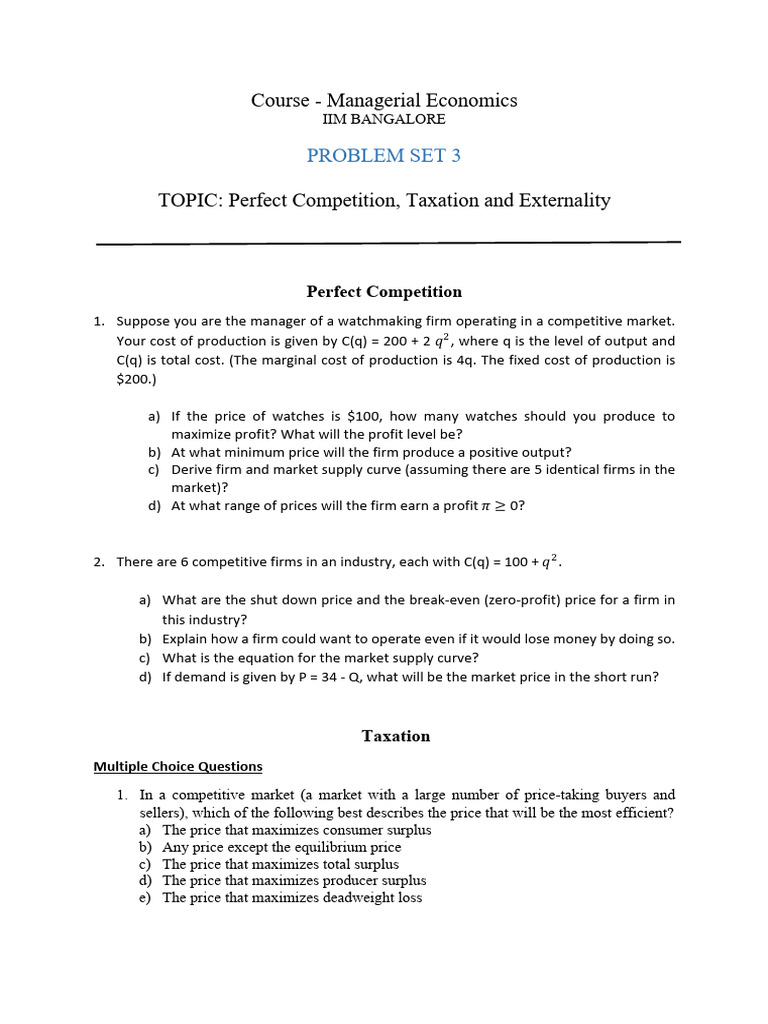ME Problem Set 4 2025 | PDF | Economic Surplus | Economics