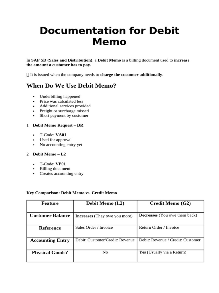 Documentation for Debit Memo | PDF