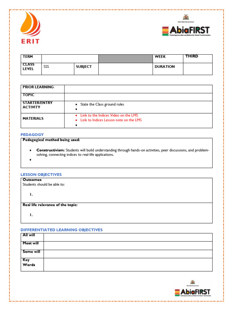 AbiaFIRST Lesson Template (Updated) | PDF