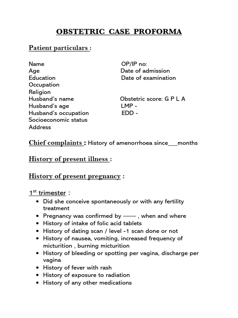 Obstetrics case proforma .. | PDF | Childbirth | Pregnancy