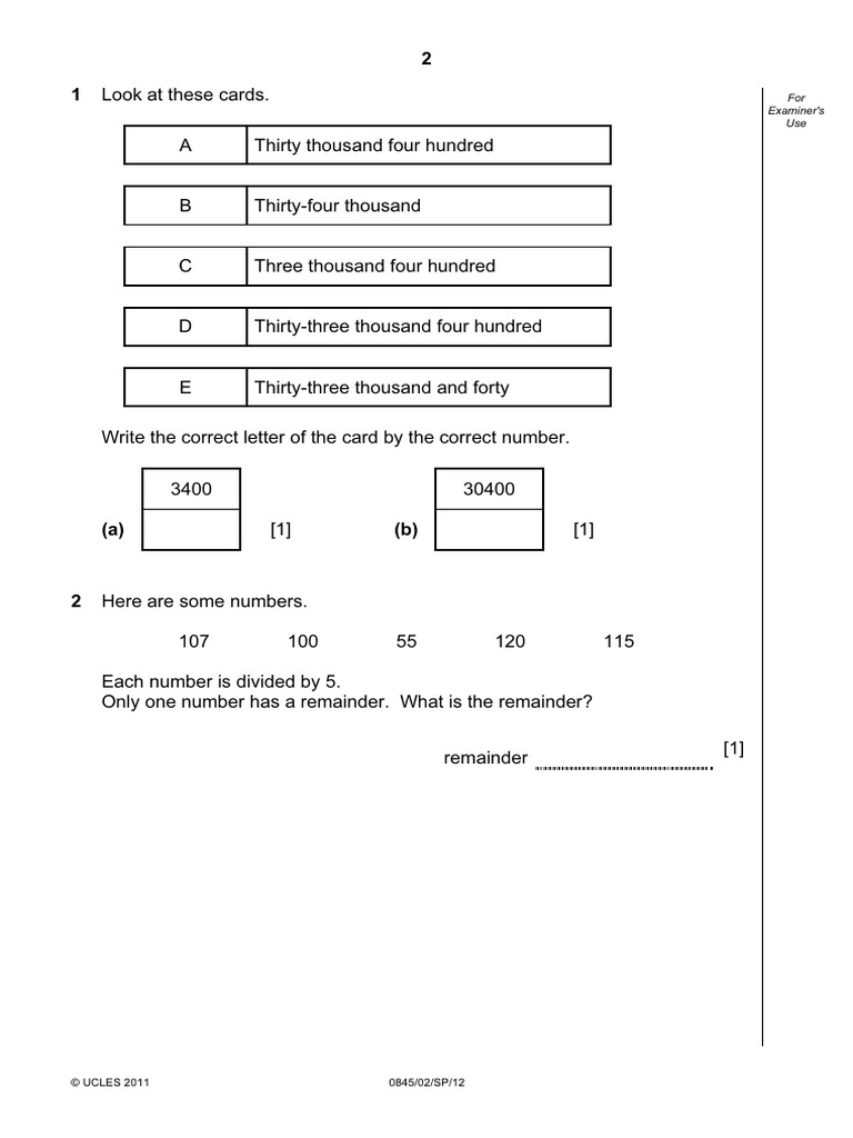 Kami Export - Primary Checkpoint - Math (0845) Specimen 2012 Paper 2 ...