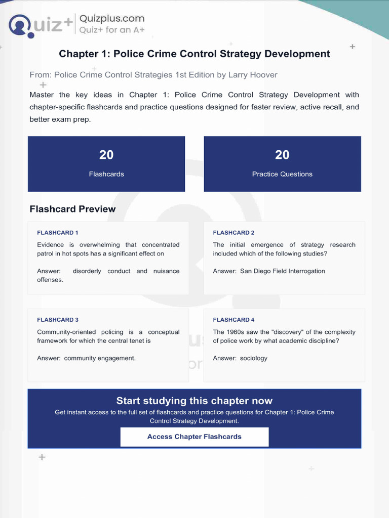 Flashcards for Chapter 1 Police Crime Control Strategy Development | PDF