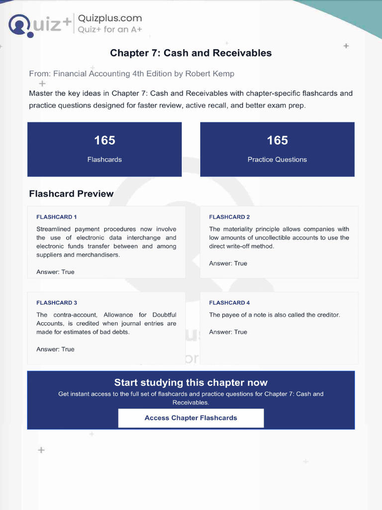 Flashcards for Chapter 7 Cash and Receivables | PDF