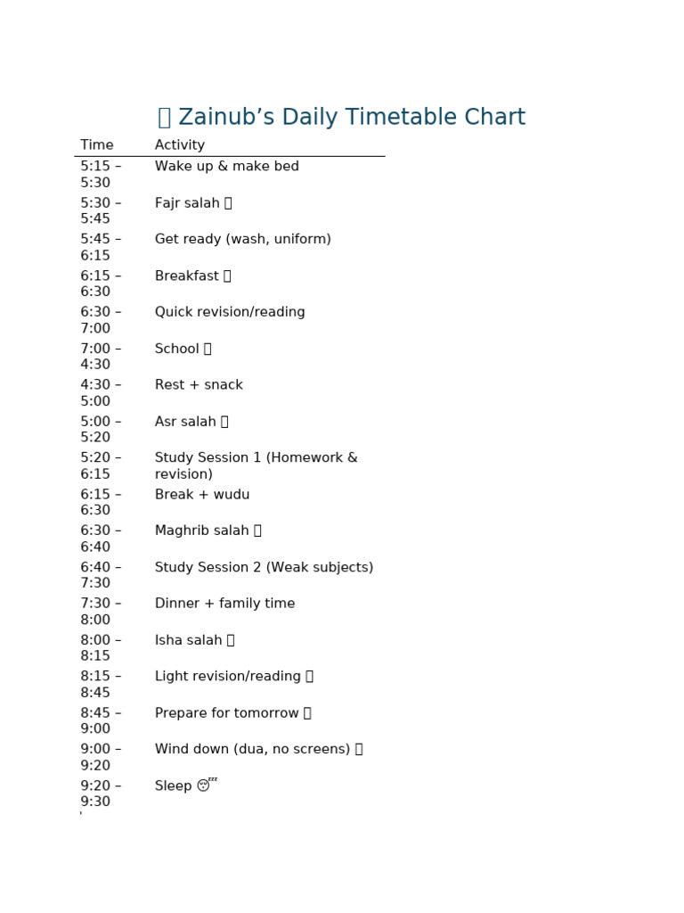 Daily Timetable Chart | PDF