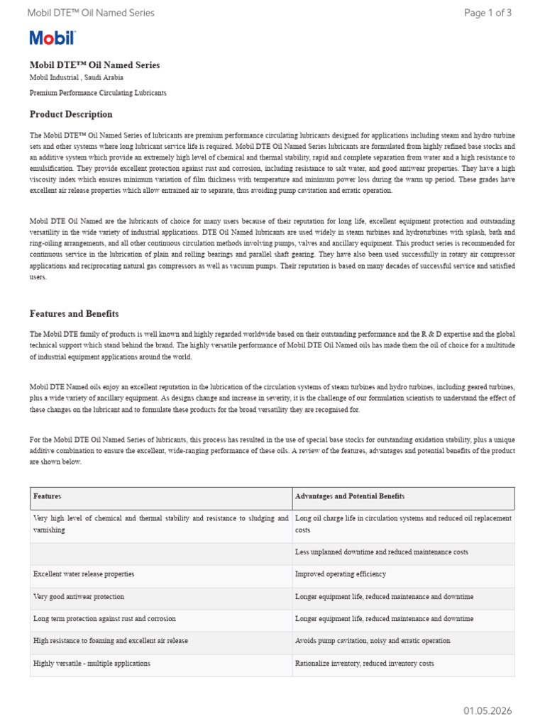 EU XX Mobil DTE Oil Named Series | PDF | Lubricant | Exxon Mobil
